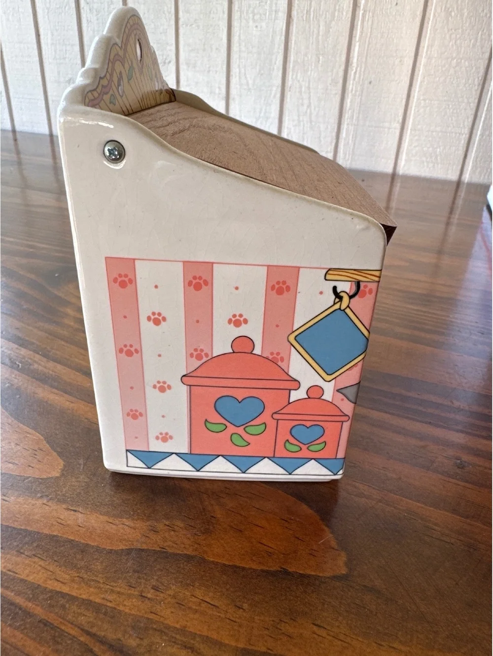 Vintage Lisa Berrett Cat Recipe Box with Wooden Lid